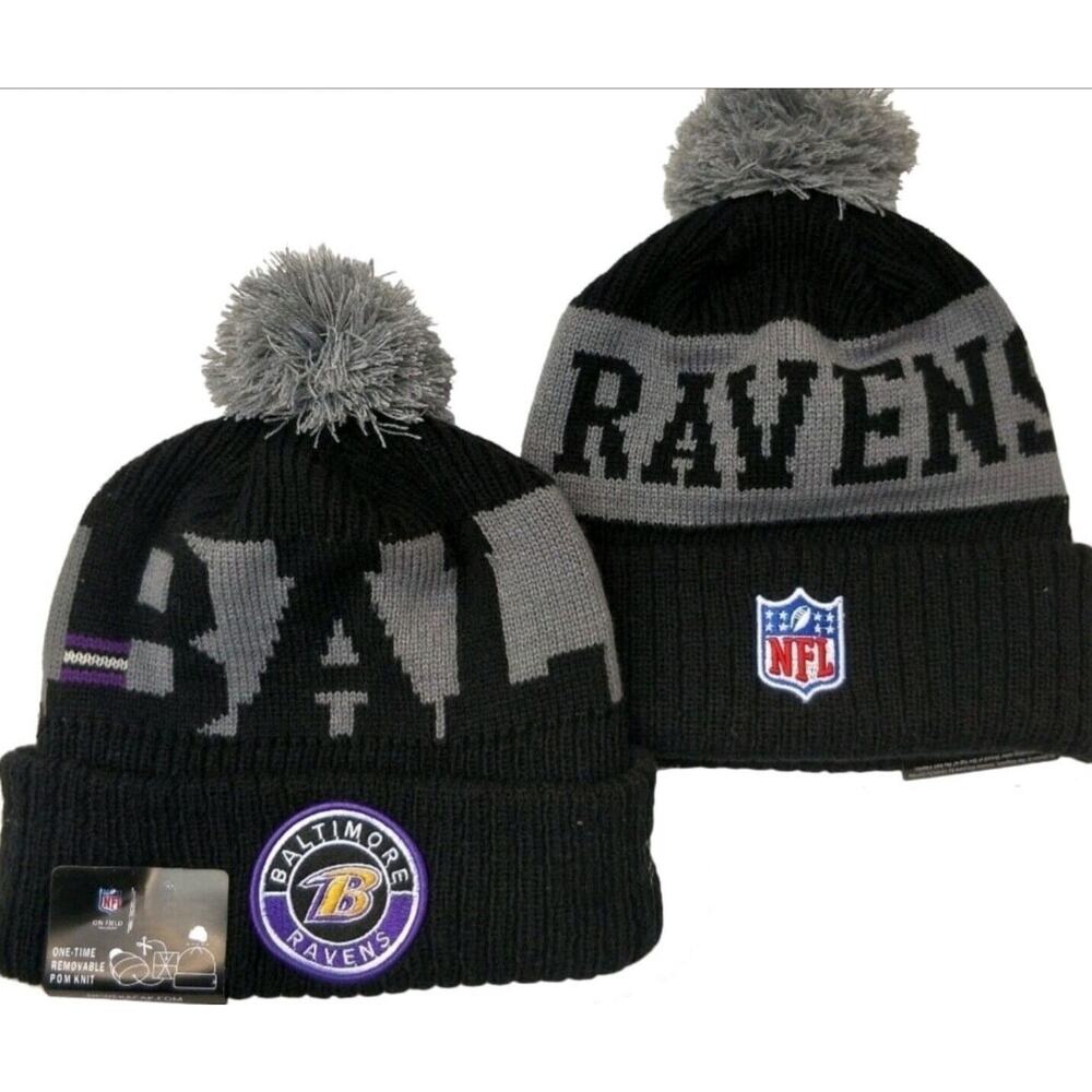 NWT Baltimore Ravens Sports Knit Pom Beanie Fleece Lining OSFA
